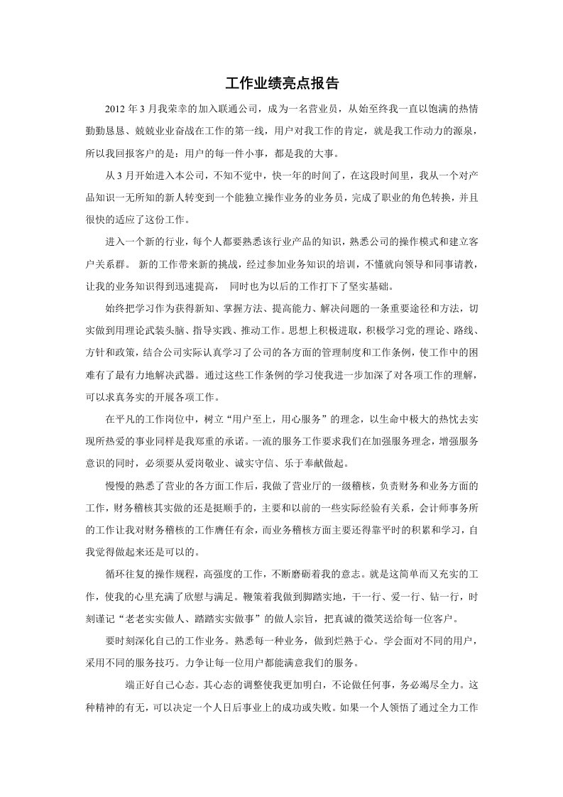 工作业绩亮点报告