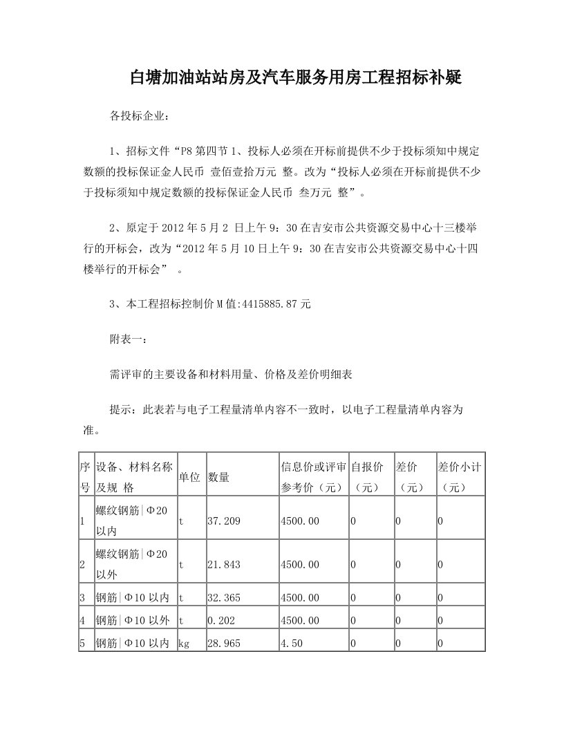 白塘加油站站房及汽车服务用房工程招标补疑