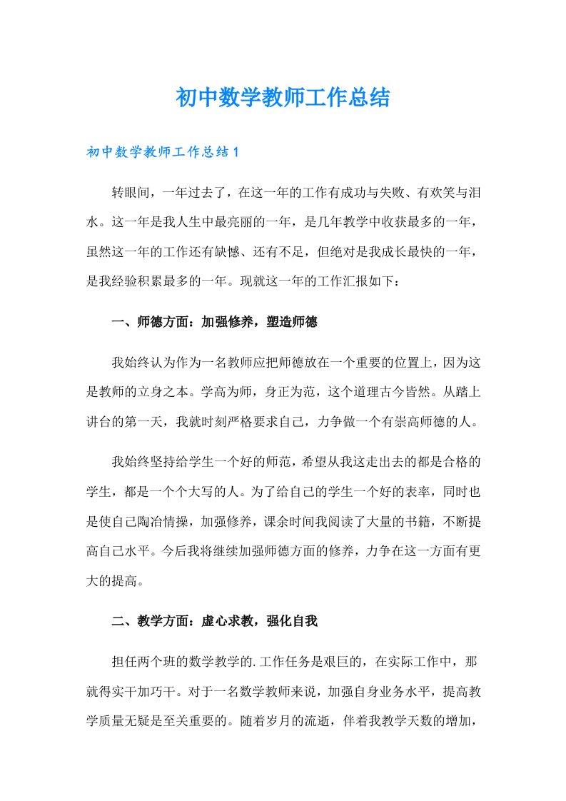 初中数学教师工作总结