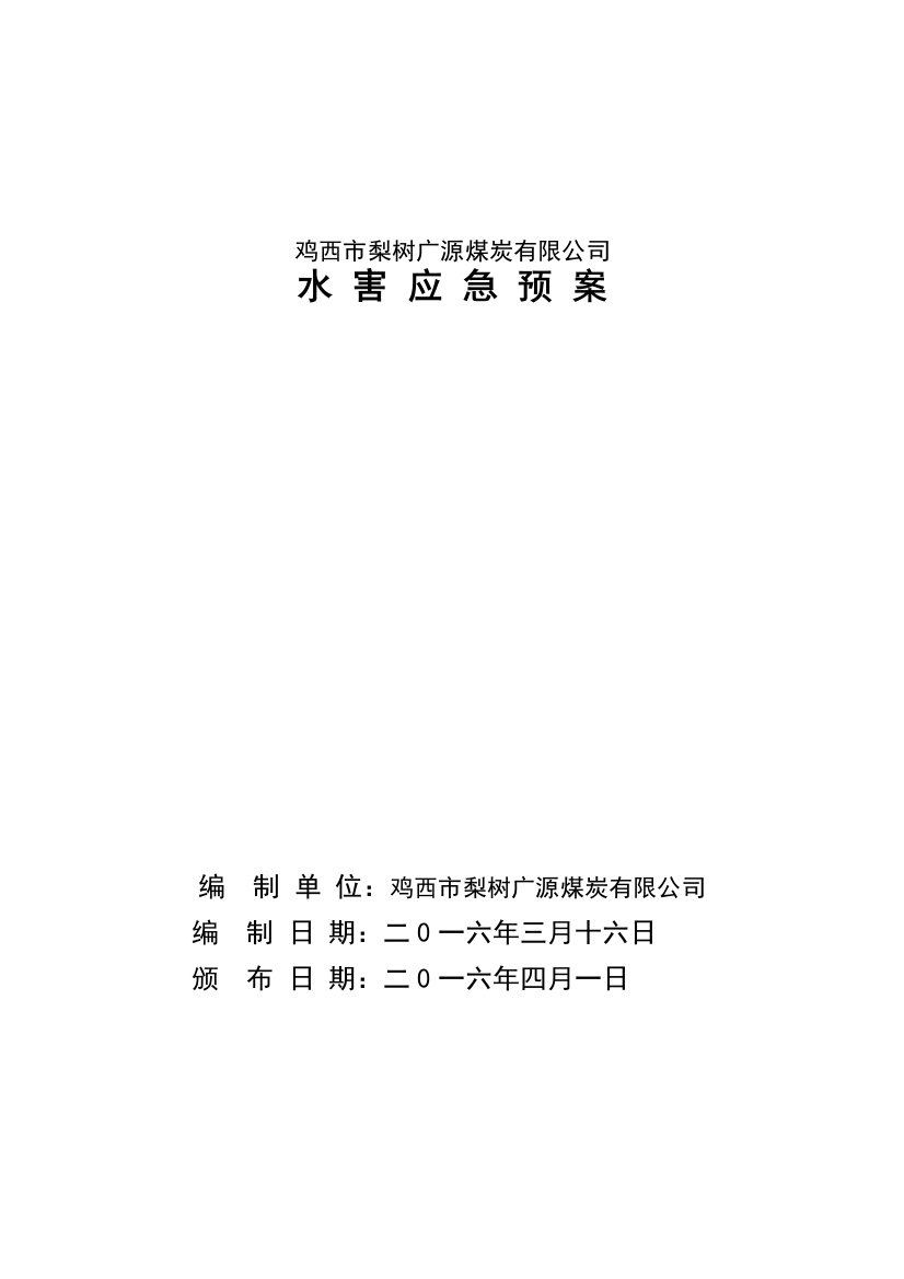 鸡西市梨树广源煤炭有限公司水害应急预案