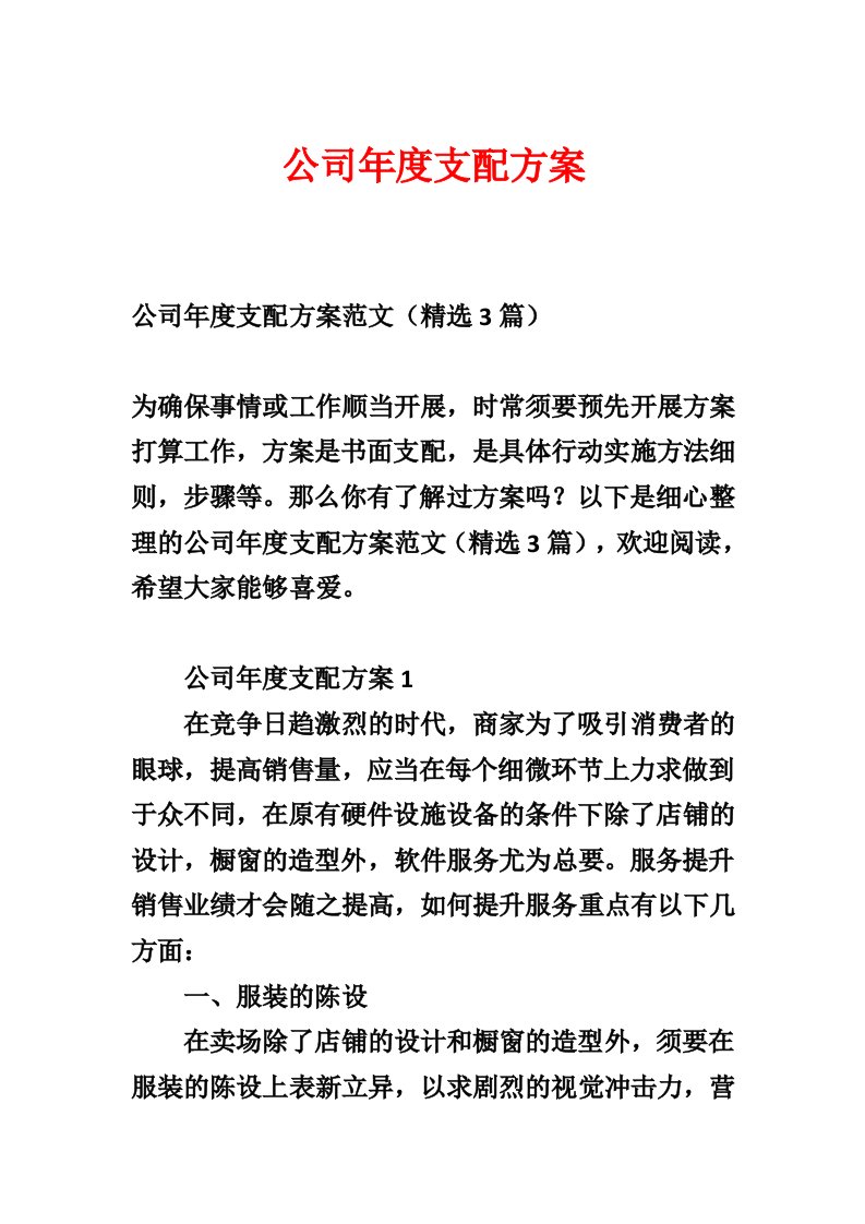 公司年度计划方案