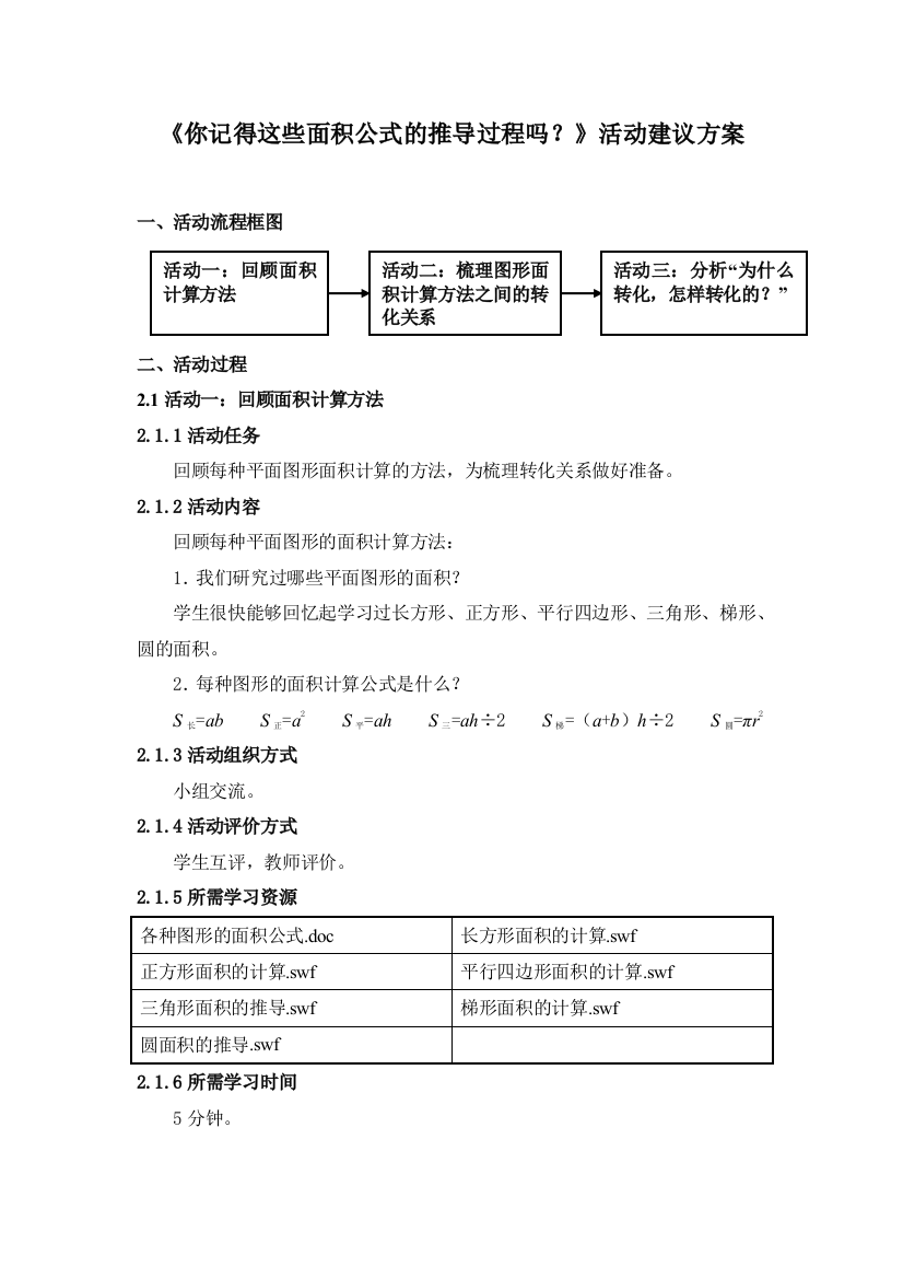 你记得这些面积公式的推导过程吗活动建议方案