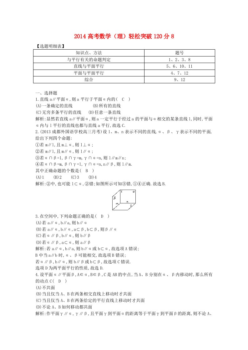 轻松突破120分2014高考数学精炼8理