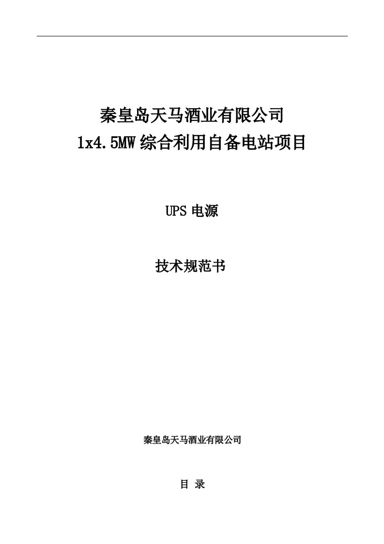 综合利用自备电站项目UPS技术规范书