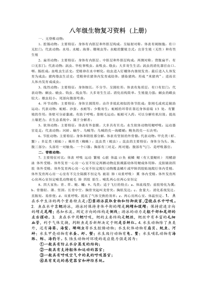 收藏八年级生物上下册重点知识总结归纳复习提纲资料知识导图可编辑打印