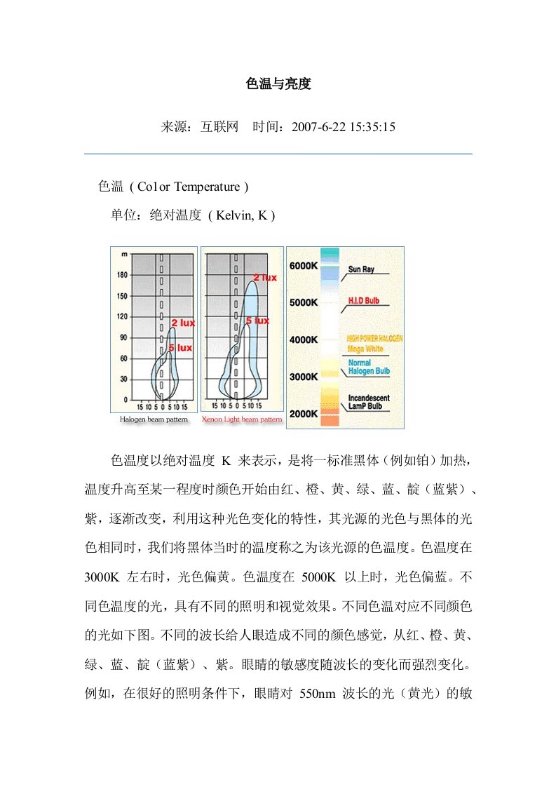 色温与亮度的区别参考资料