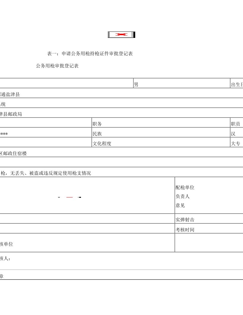 公务用枪审批登记表1