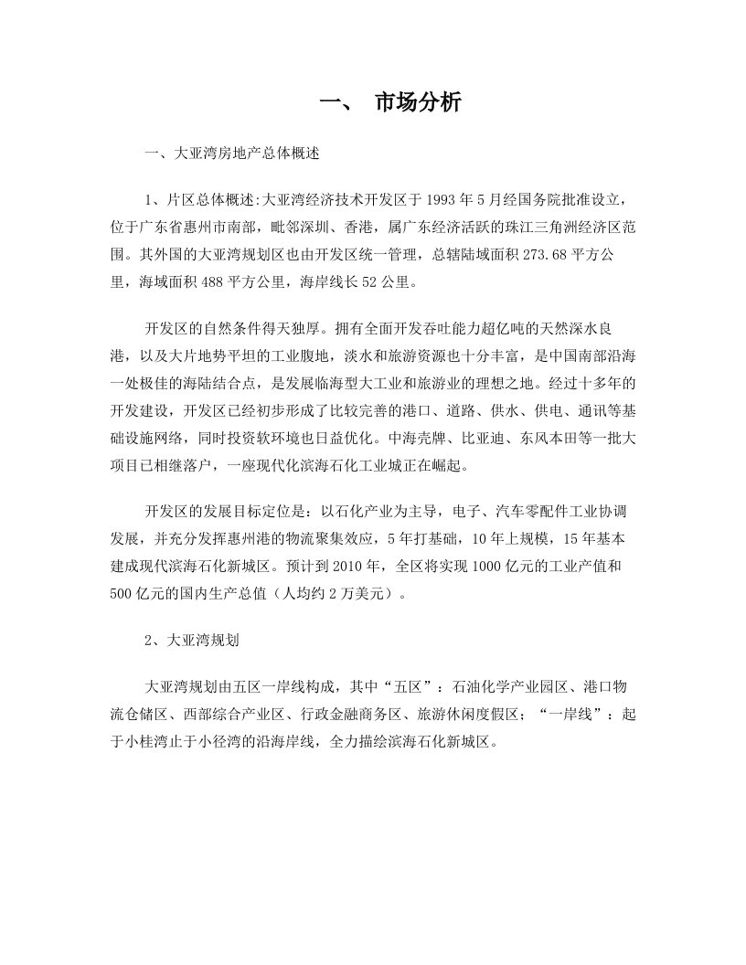 大亚湾新城丽都可行性分析报告