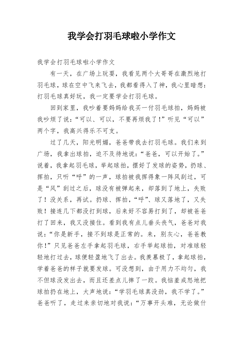 我学会打羽毛球啦小学作文