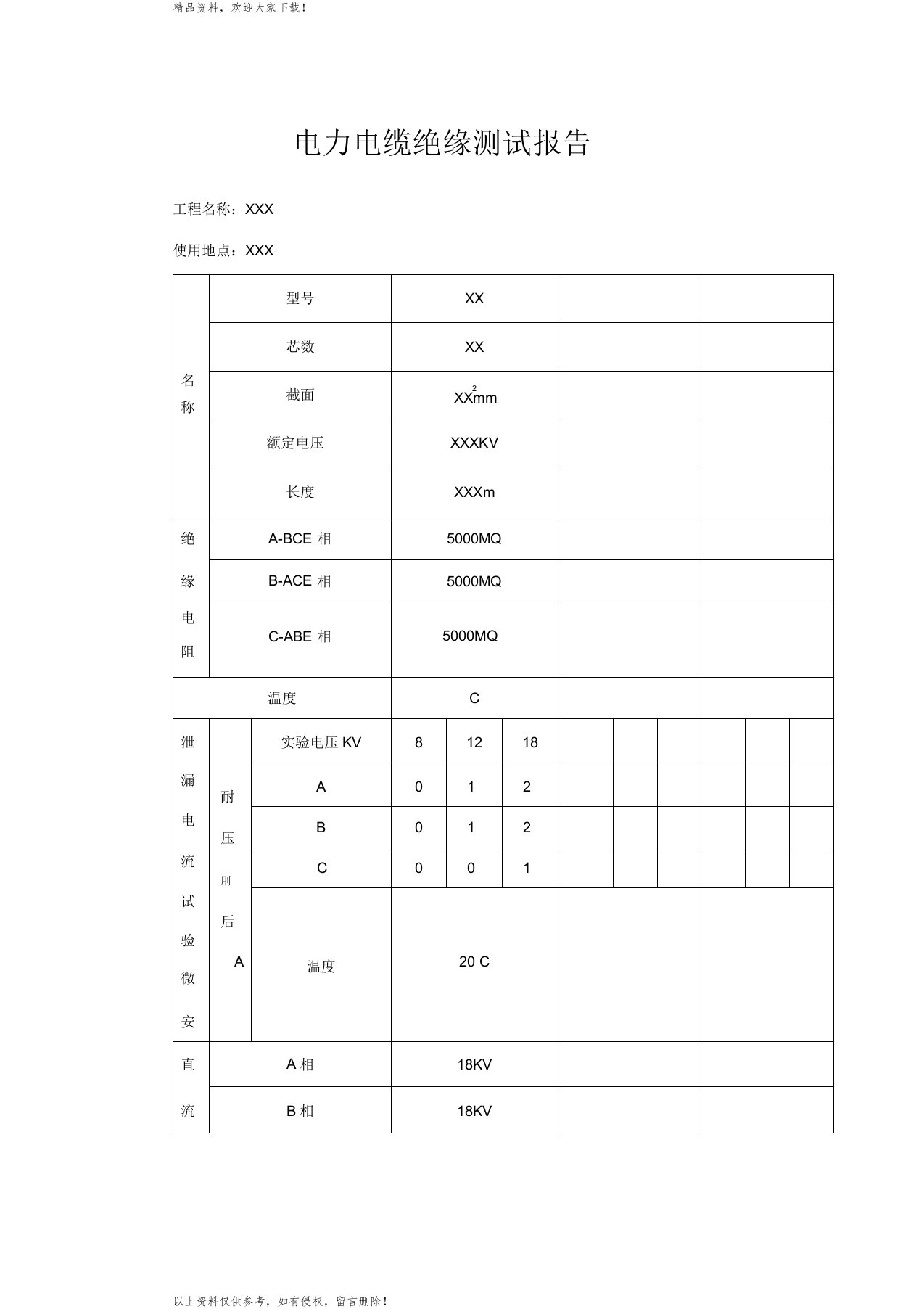 电缆绝缘测试报告