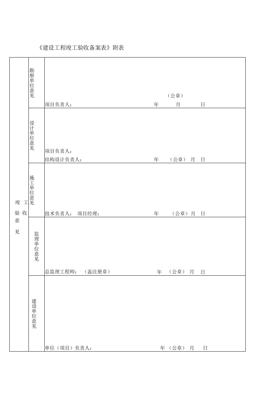 建设工程竣工验收备案表