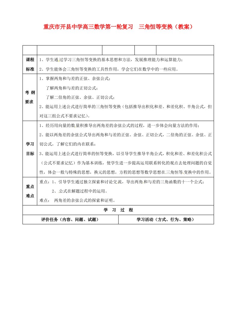 高三数学第一轮复习