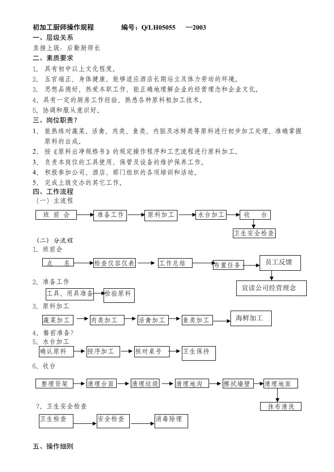 粗加工厨师操作规程