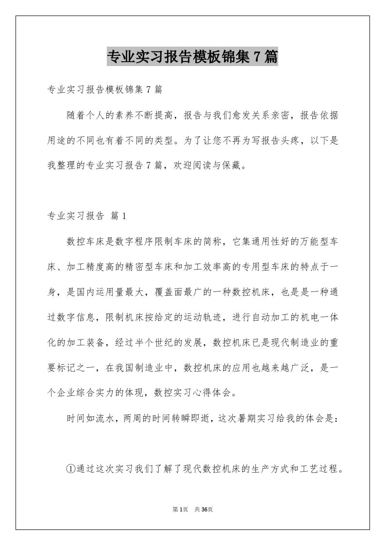 专业实习报告模板锦集7篇例文