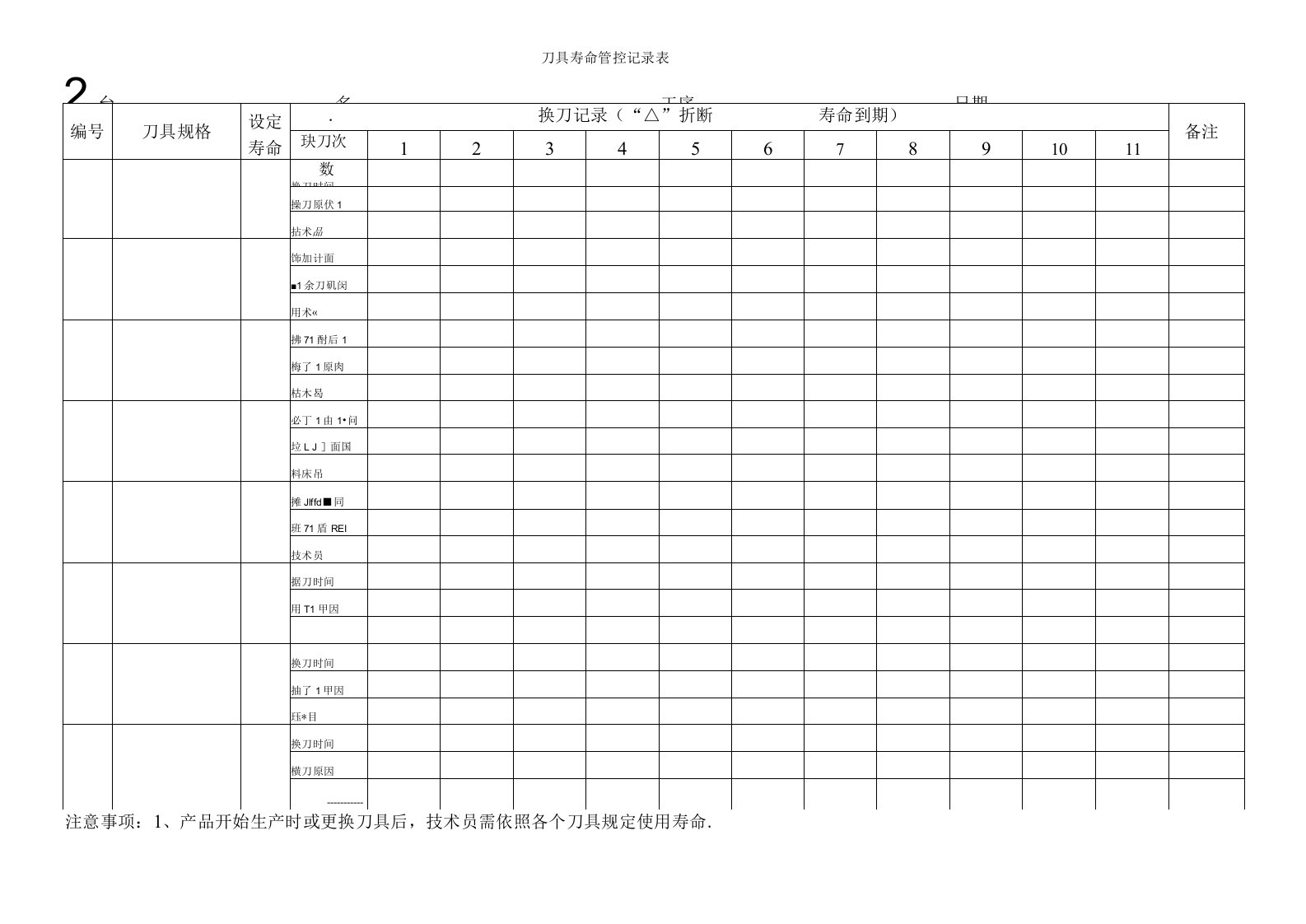 刀具寿命管控记录表
