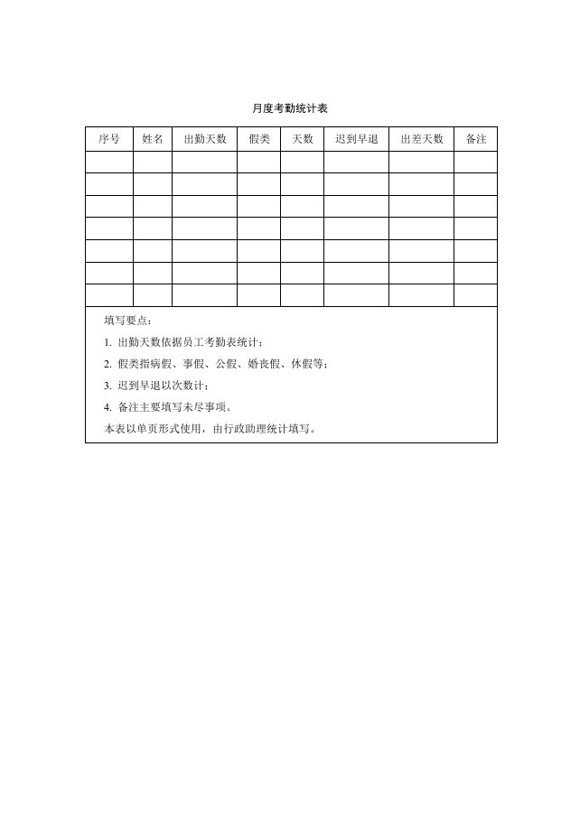 考勤管理-40月度考勤统计表