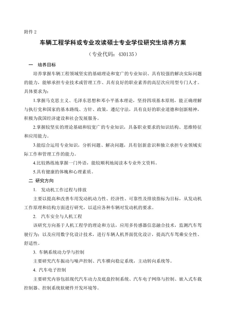 精选车辆工程学科硕士专业研究生培养方案