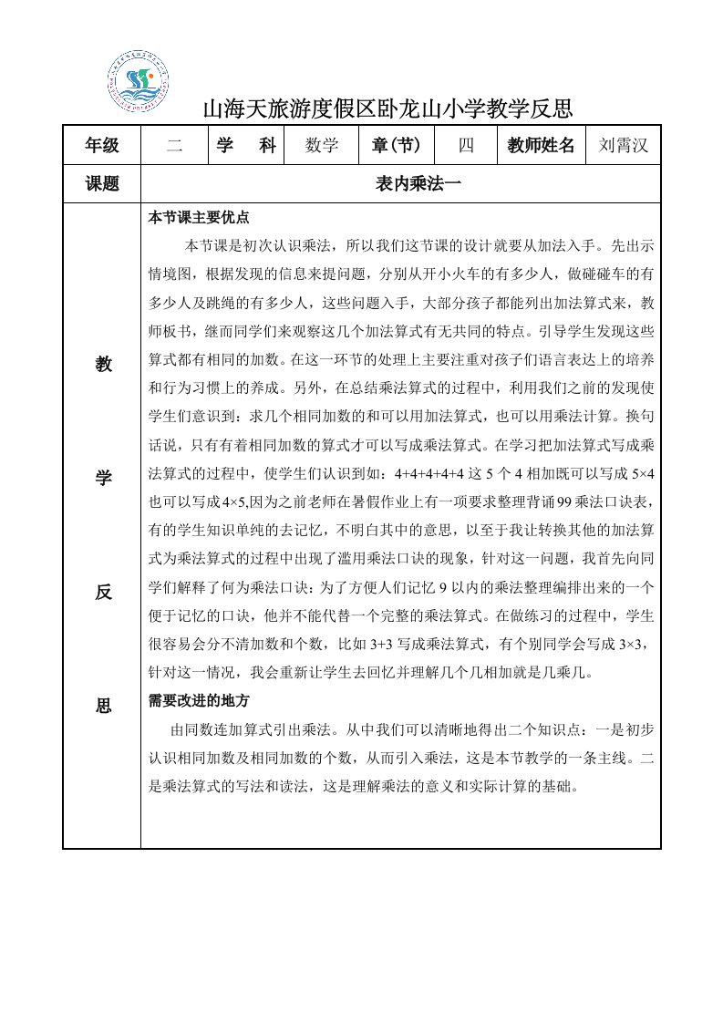 教学反思模板表格