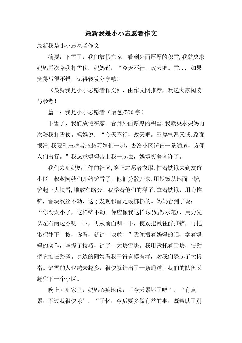 我是小小志愿者作文