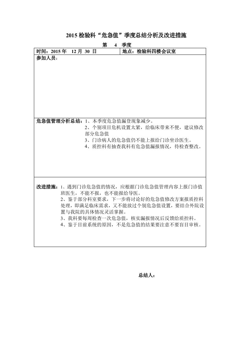 危急值季度总结15-4