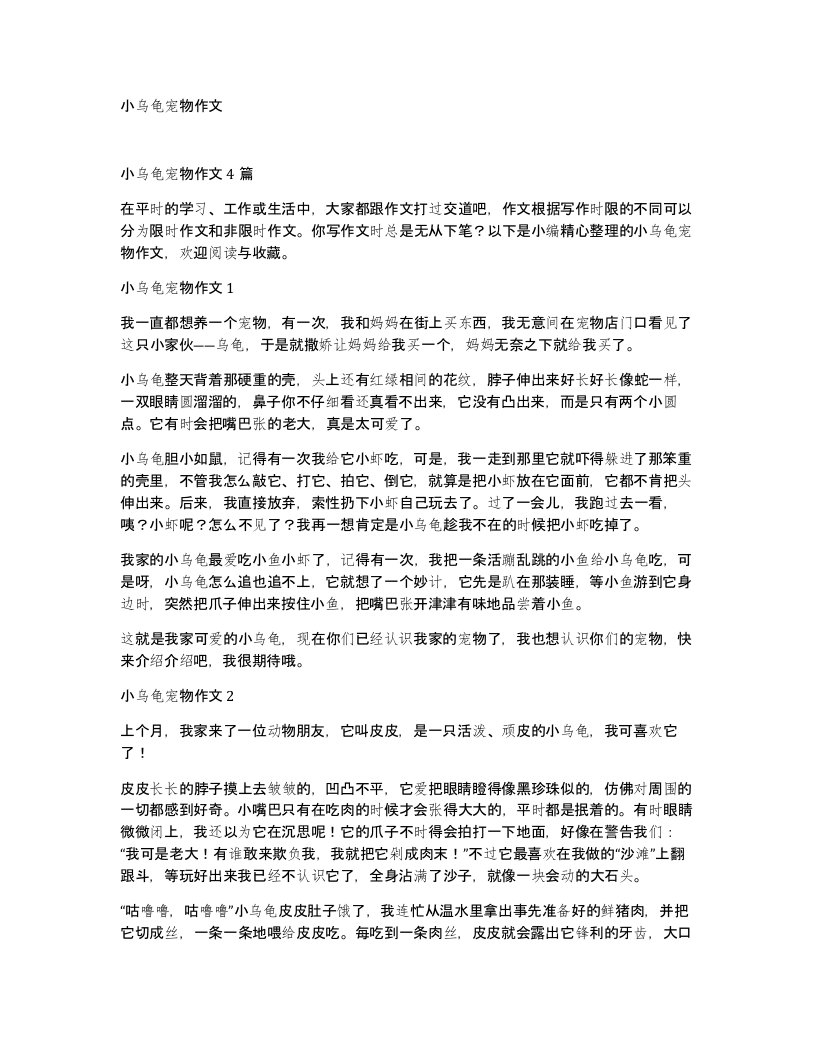 小乌龟宠物作文