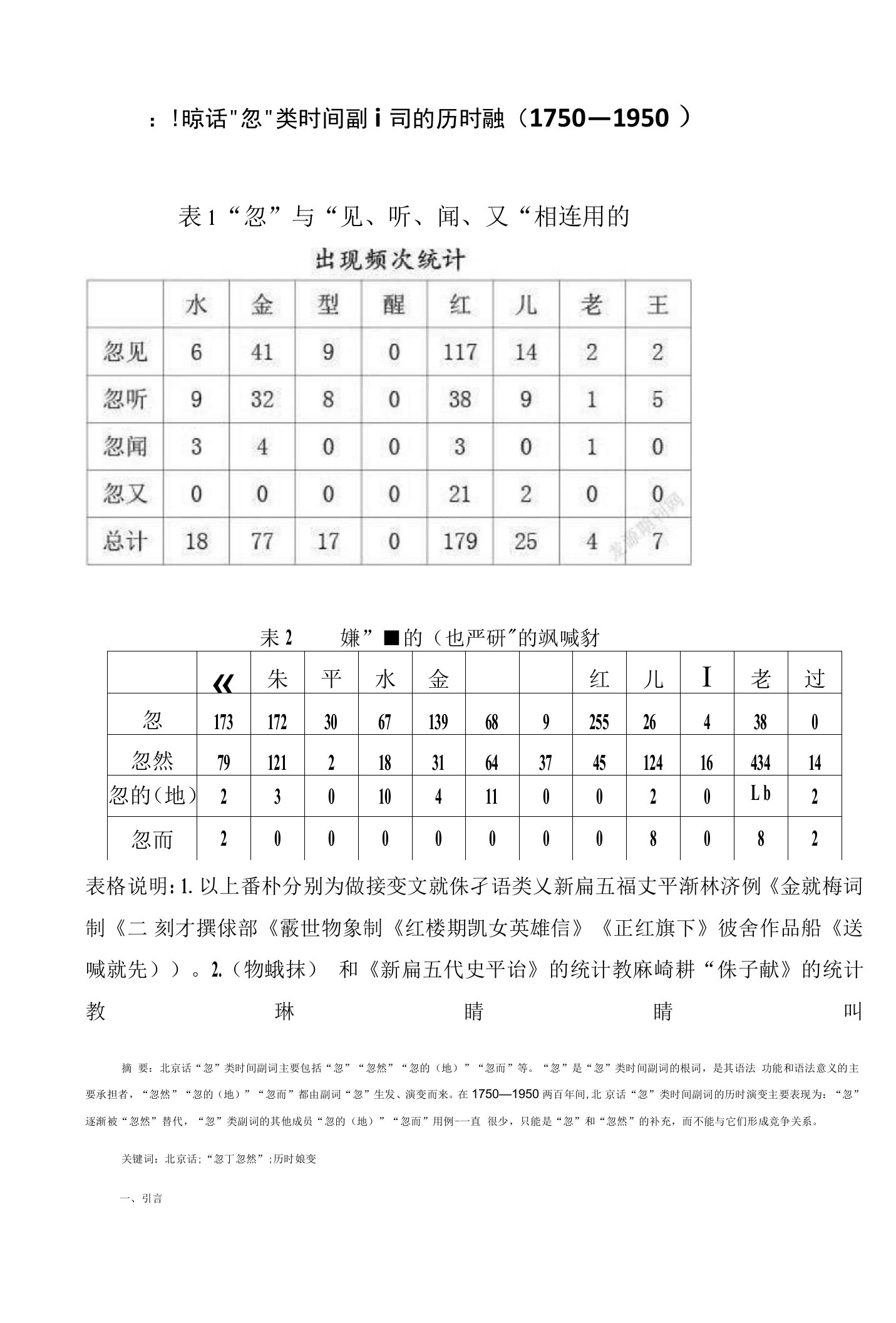 北京话“忽”类时间副词的历时嬗变（1750—1950）