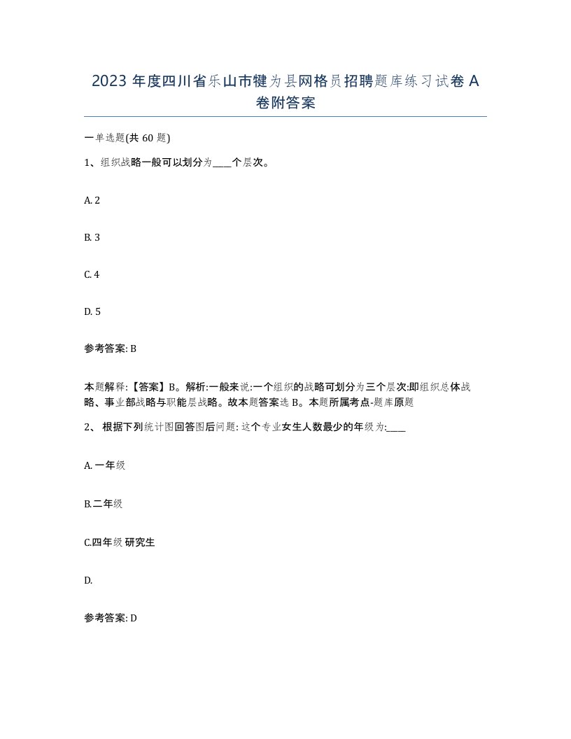 2023年度四川省乐山市犍为县网格员招聘题库练习试卷A卷附答案