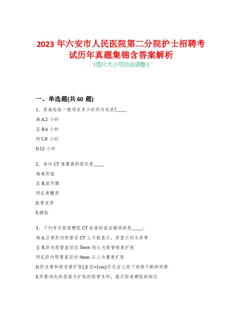 2023年六安市人民医院第二分院护士招聘考试历年真题集锦含答案解析