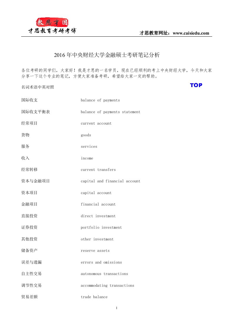 中央财经大学金融硕士考研笔记分析【DOC精选】