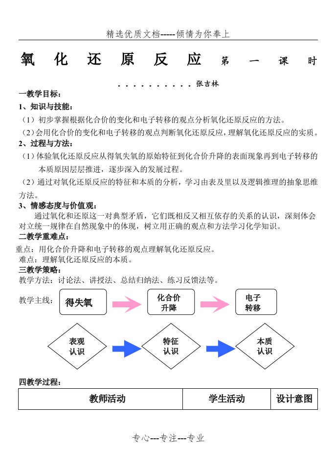 优质课氧化还原反应教学设计(共5页)