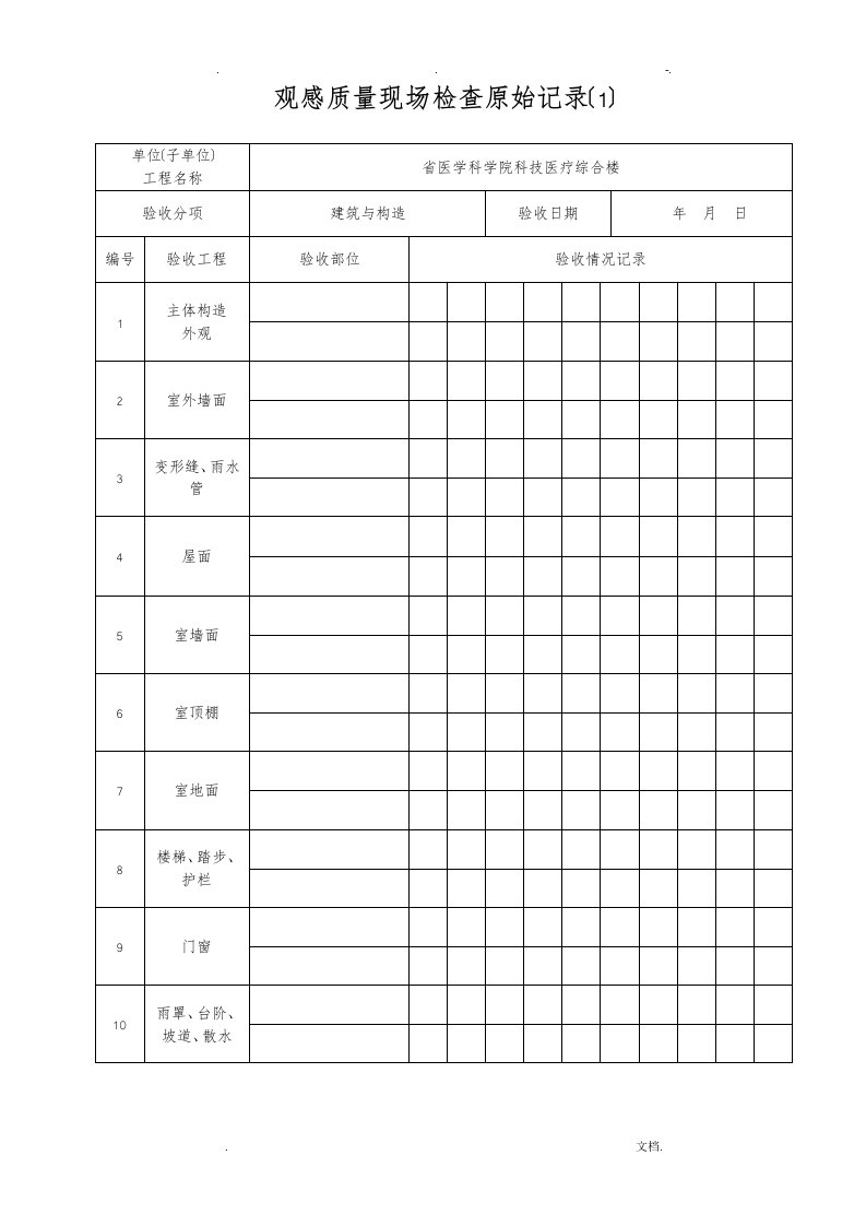 观感质量现场检查原始记录