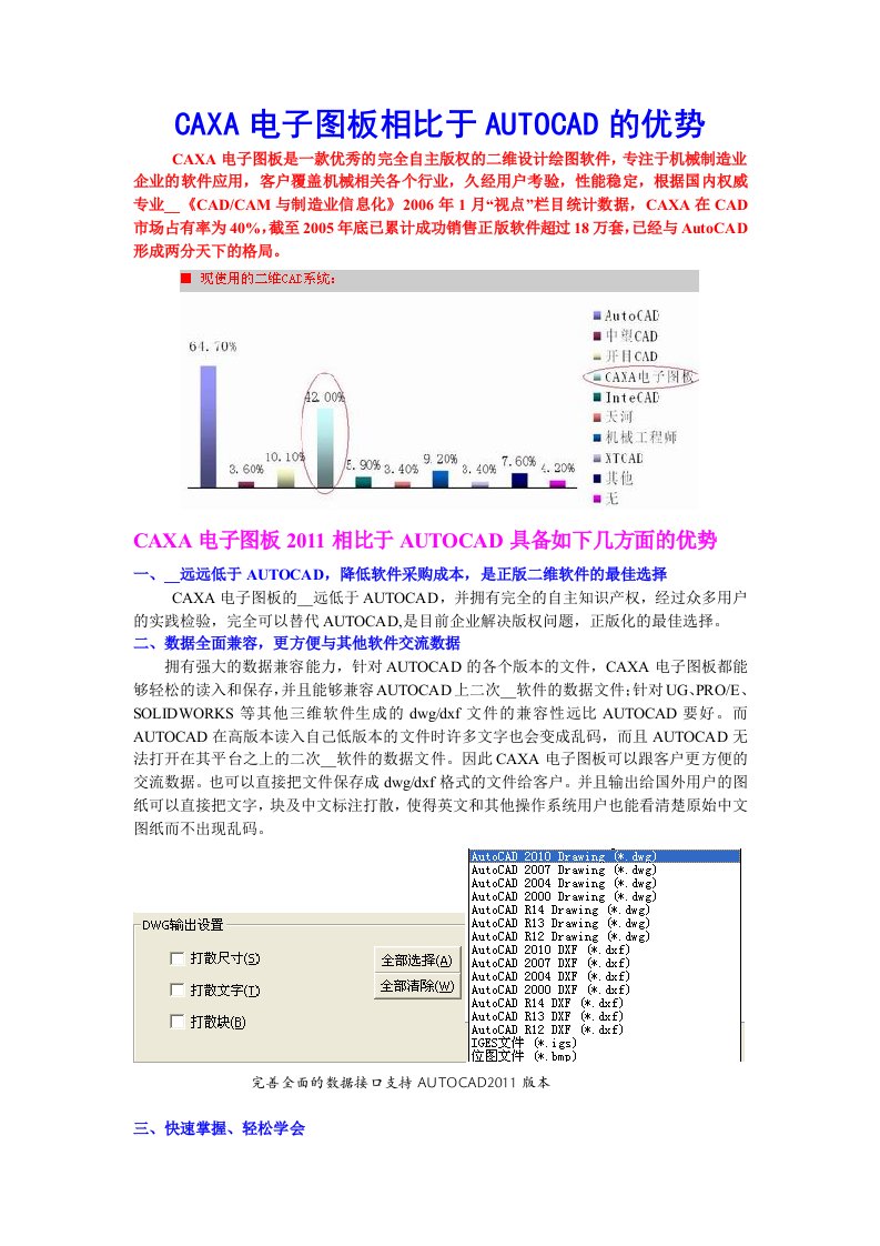 CAXA电子图板相比于AUTOCAD的优势