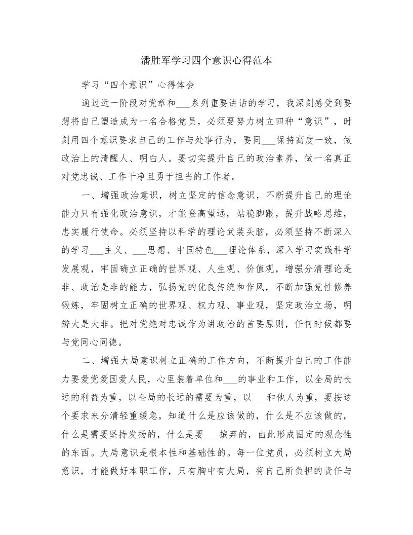 潘胜军学习四个意识心得范本