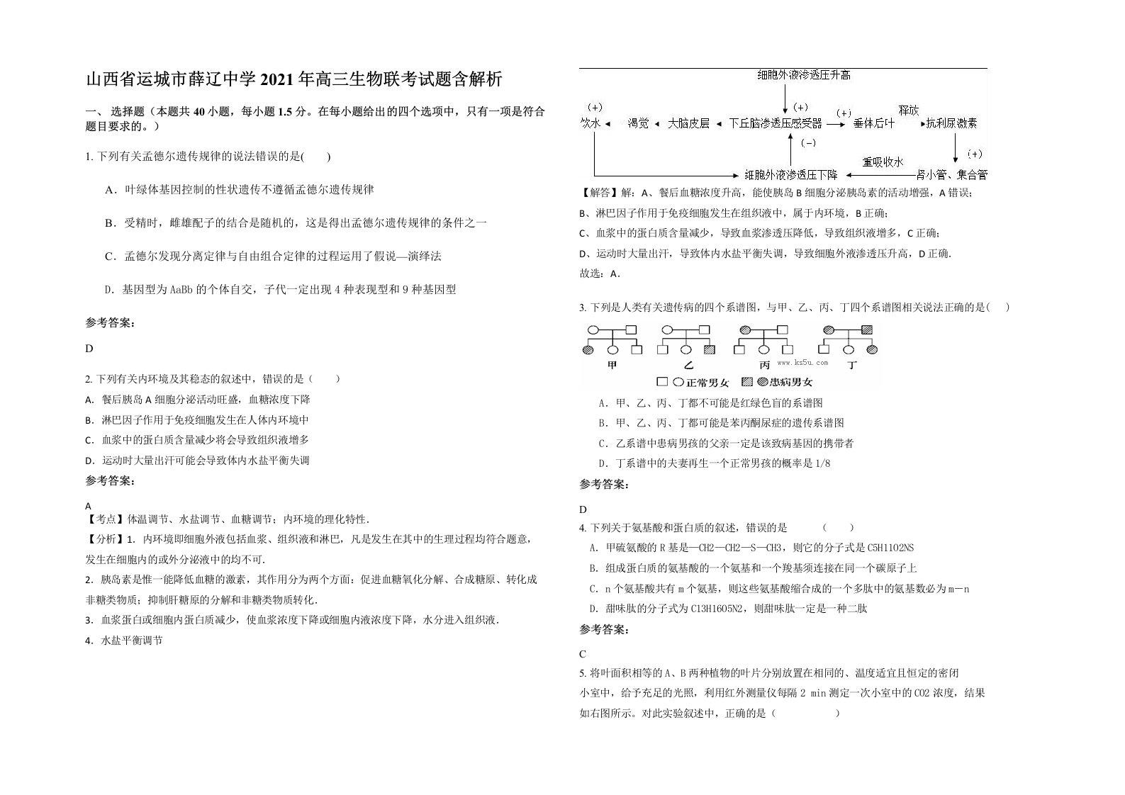 山西省运城市薛辽中学2021年高三生物联考试题含解析