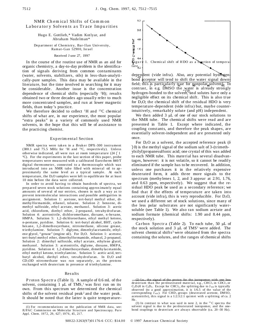 nmr常见溶剂和杂质氢谱和碳谱化学位移