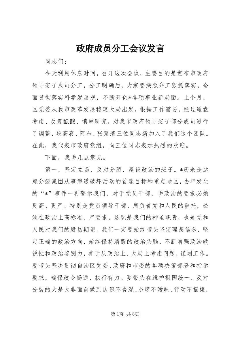 政府成员分工会议发言