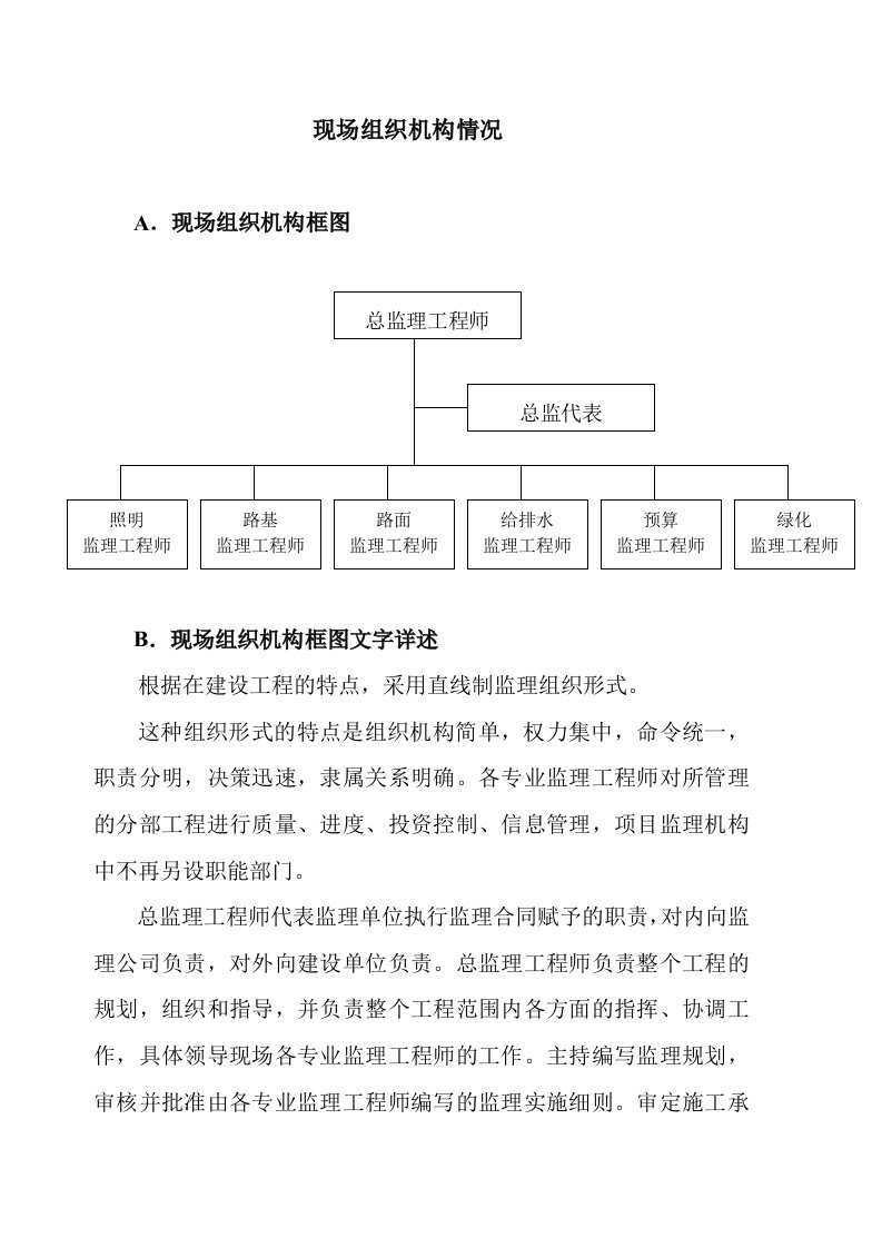 现场组织机构情况