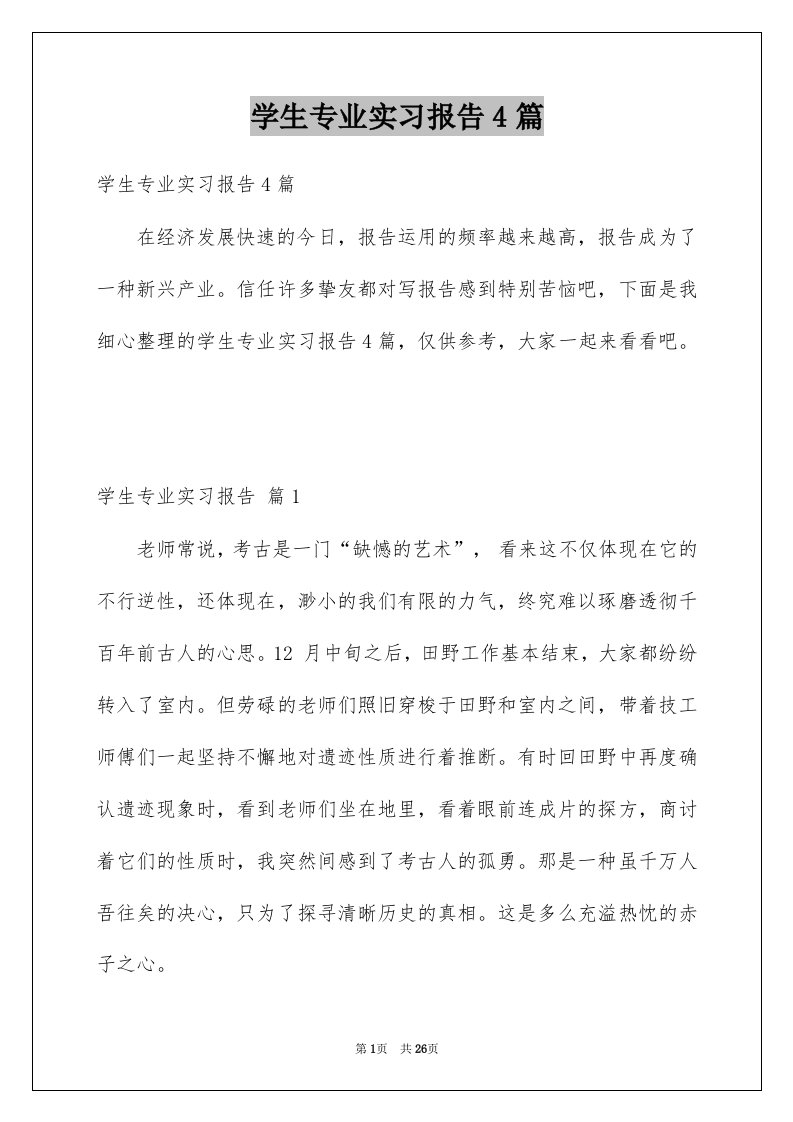 学生专业实习报告4篇精选