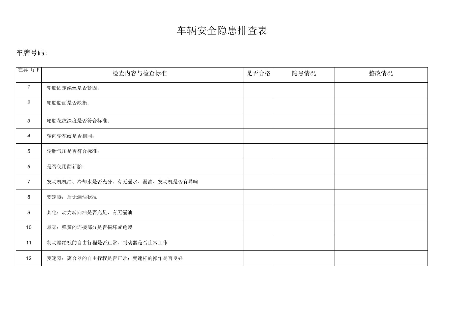 车辆安全隐患排查表