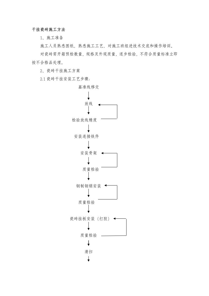 2021年干挂瓷砖重点标准施工专业方案