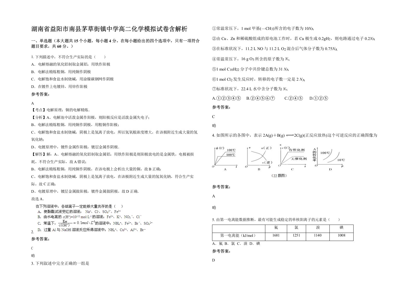 湖南省益阳市南县茅草街镇中学高二化学模拟试卷含解析