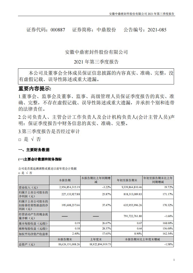 深交所-中鼎股份：2021年第三季度报告-20211030