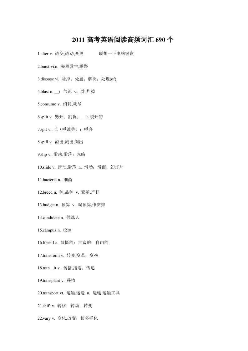 高考英语阅读高频词汇690个