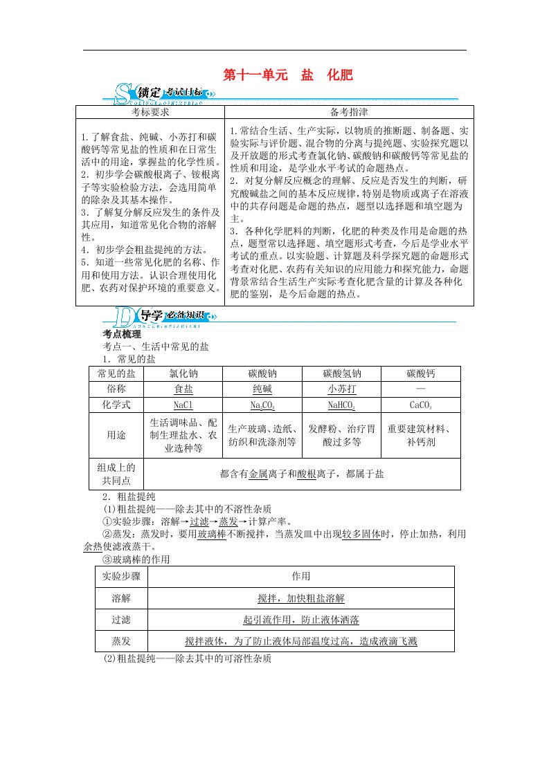 人教版中考化学第十一单元《盐