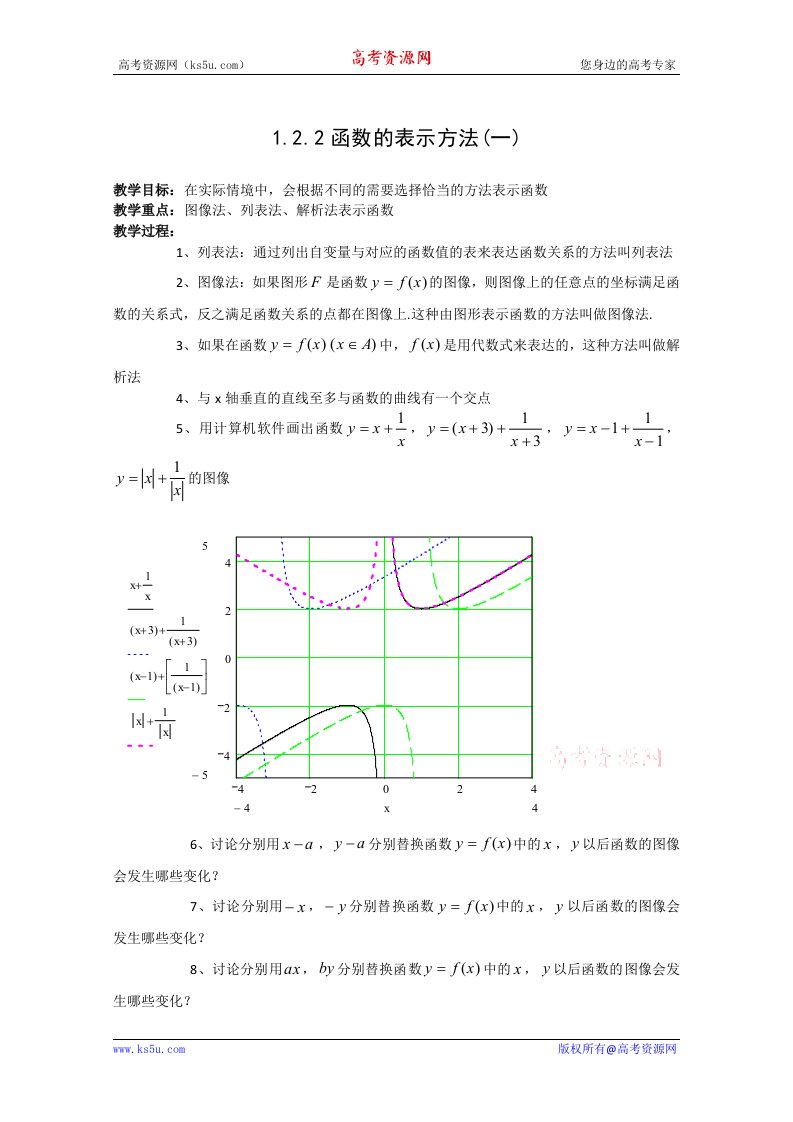 数学：1&#46;2&#46;2《函数的表示方法》学案（1）（新人教A版必修1）