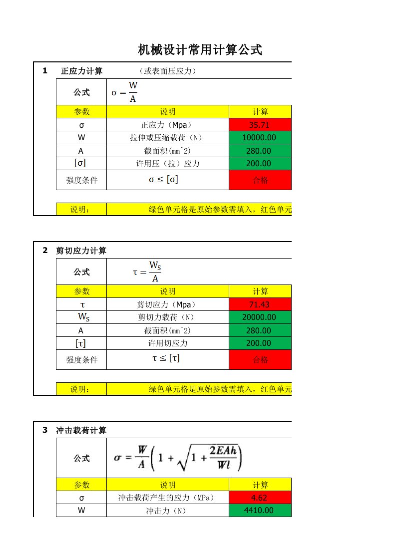 机械设计强度校核常用计算公式