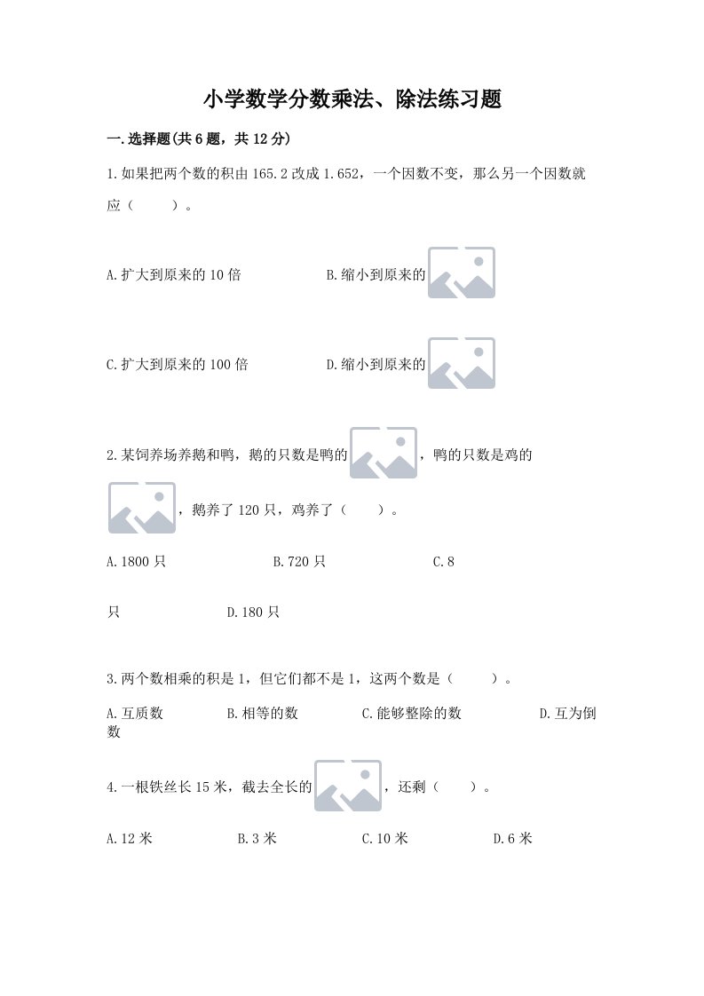 小学数学分数乘法、除法练习题（各地真题）