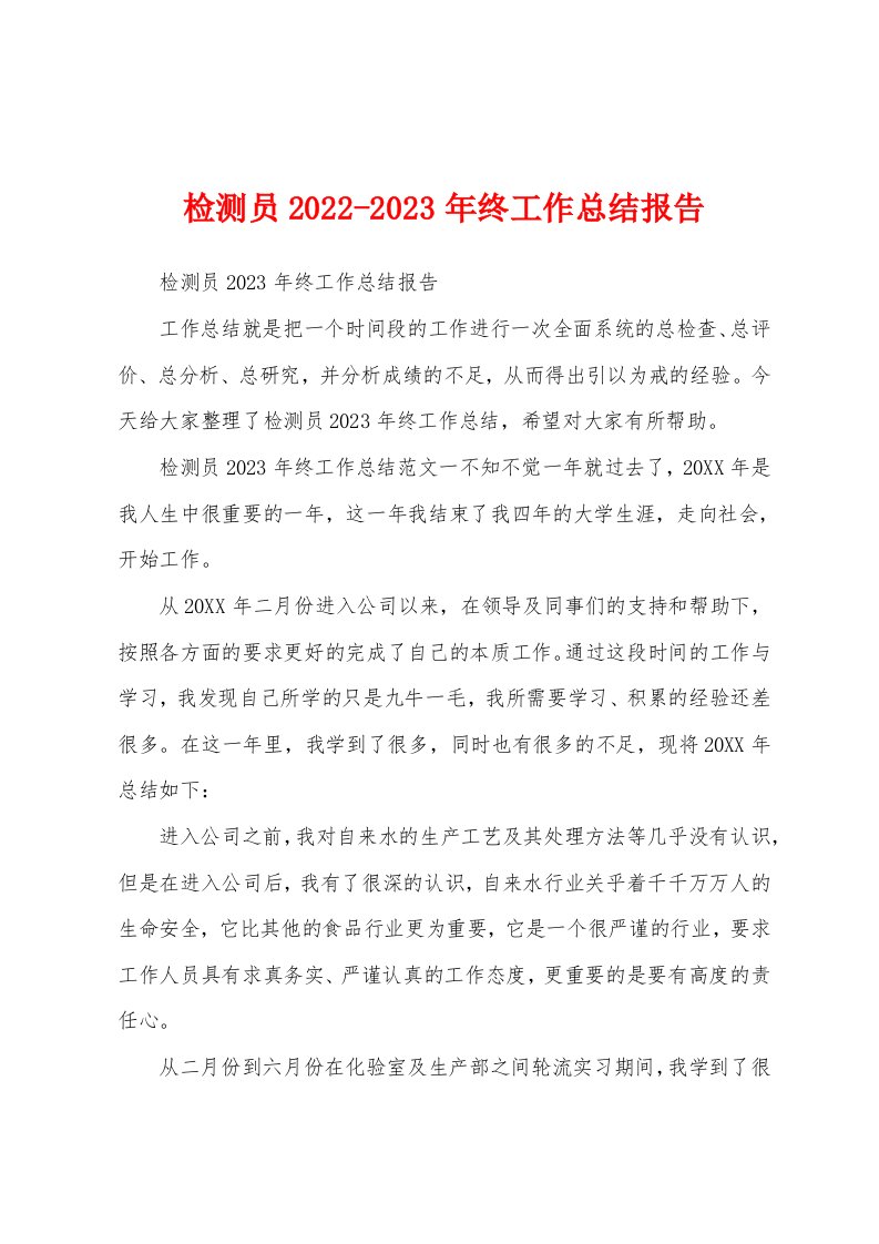 检测员2022-2023年终工作总结报告