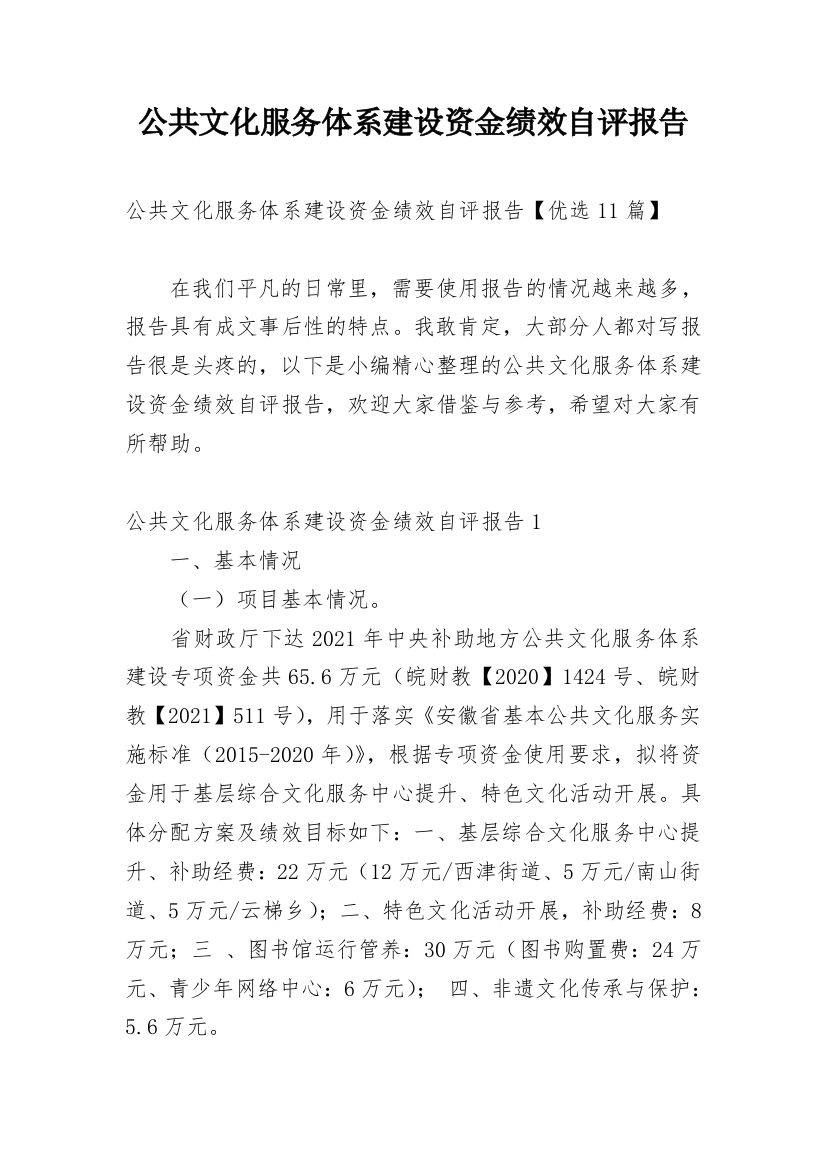 公共文化服务体系建设资金绩效自评报告_2