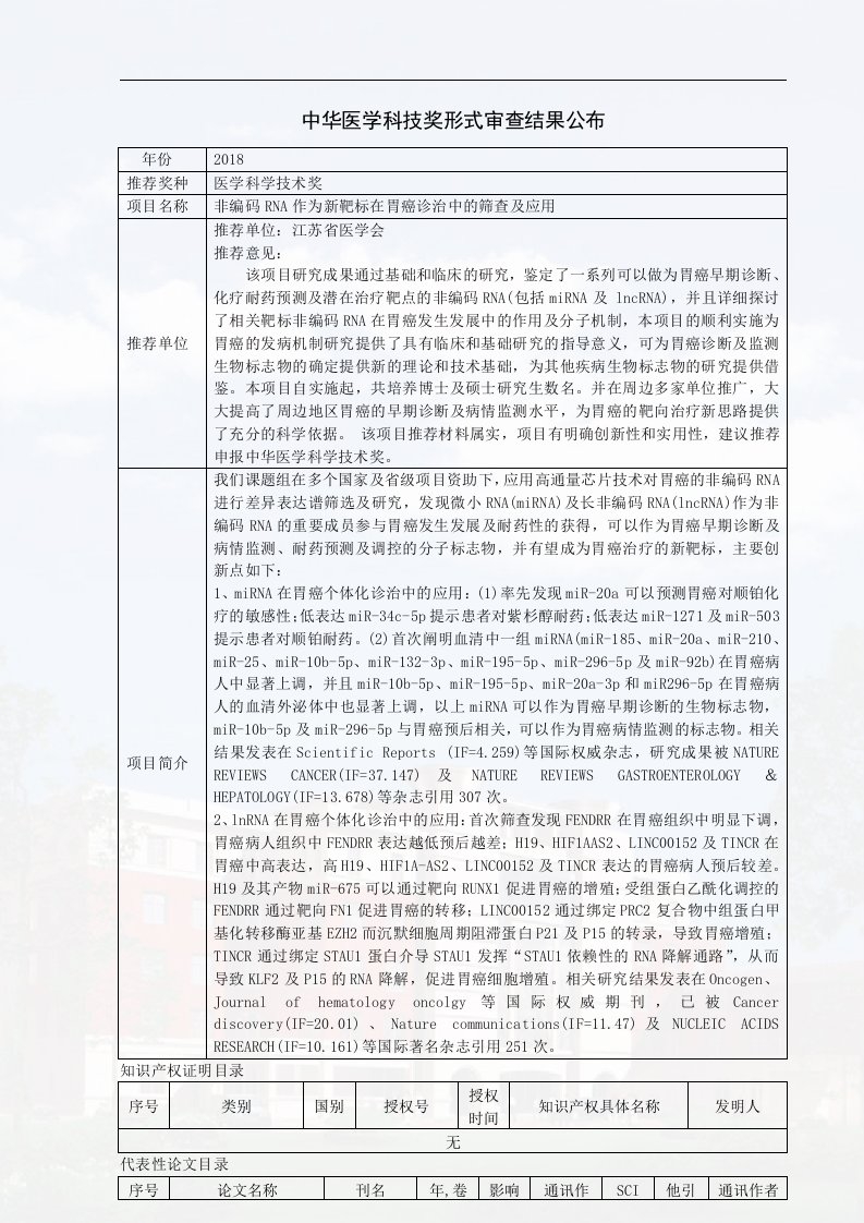 非编码RNA作为新靶标在胃癌诊治中的筛查及应用-中华医学会